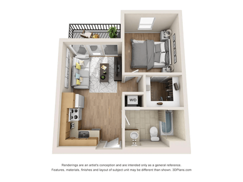 a 1 bedroom floor plan with a bathroom and a living room